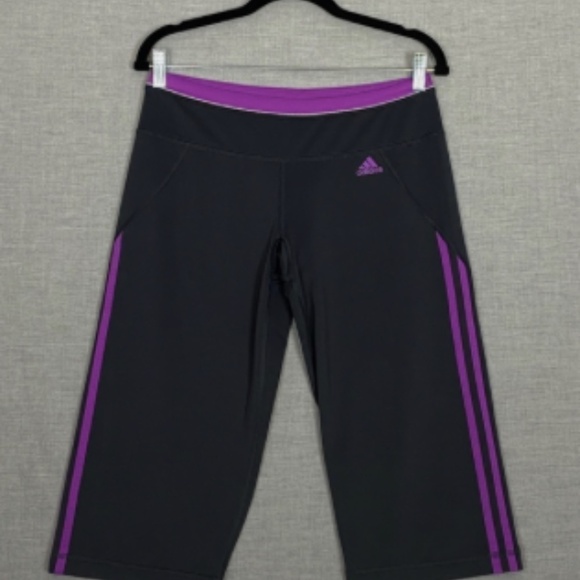 Adidas Climalite Capri Workout Pants Size Medium Purple Gray 3 Stripe - Picture 6 of 8